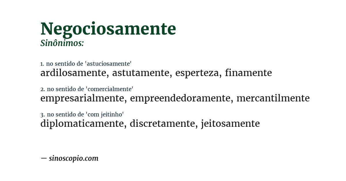 Sinônimo de negociosamente