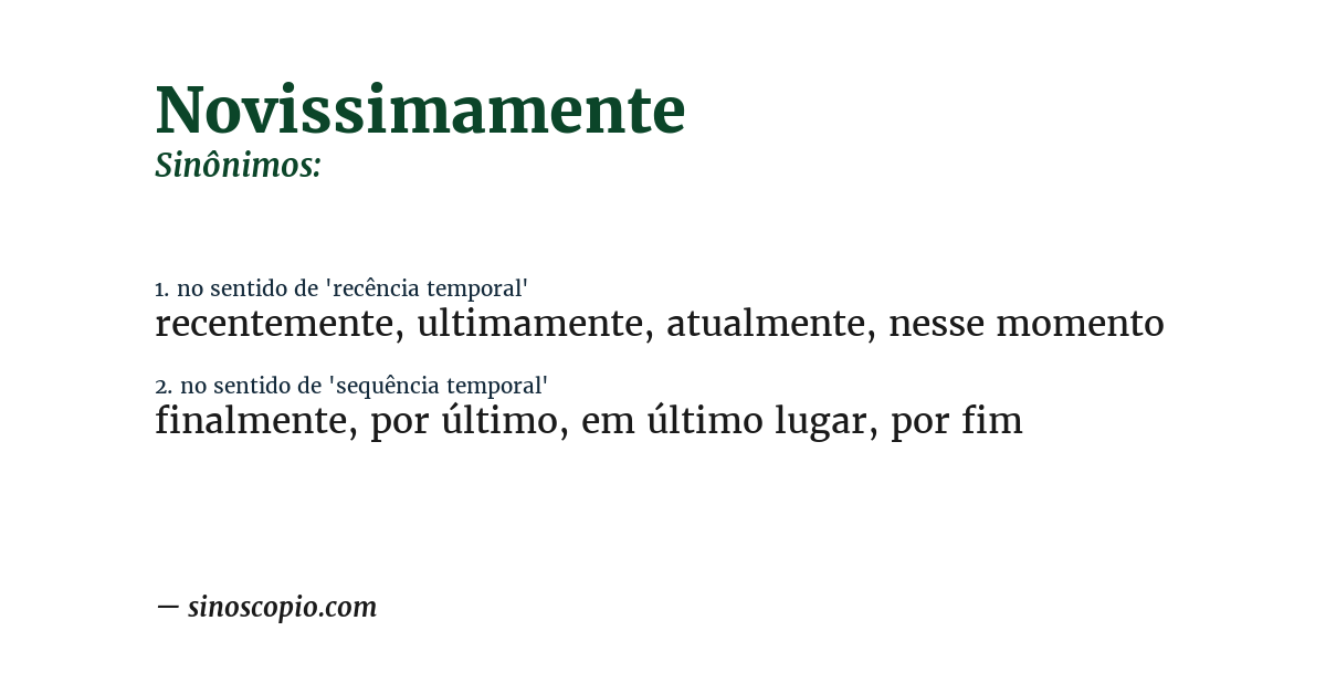 Sinônimo de novissimamente
