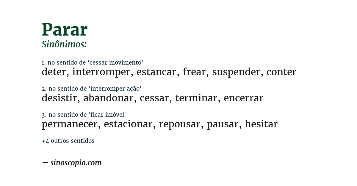 Sinônimo de parar