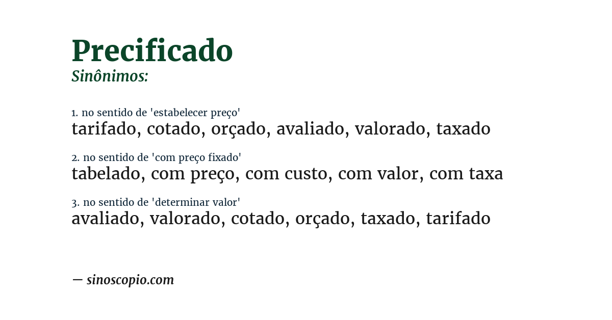 Sinônimo de precificado