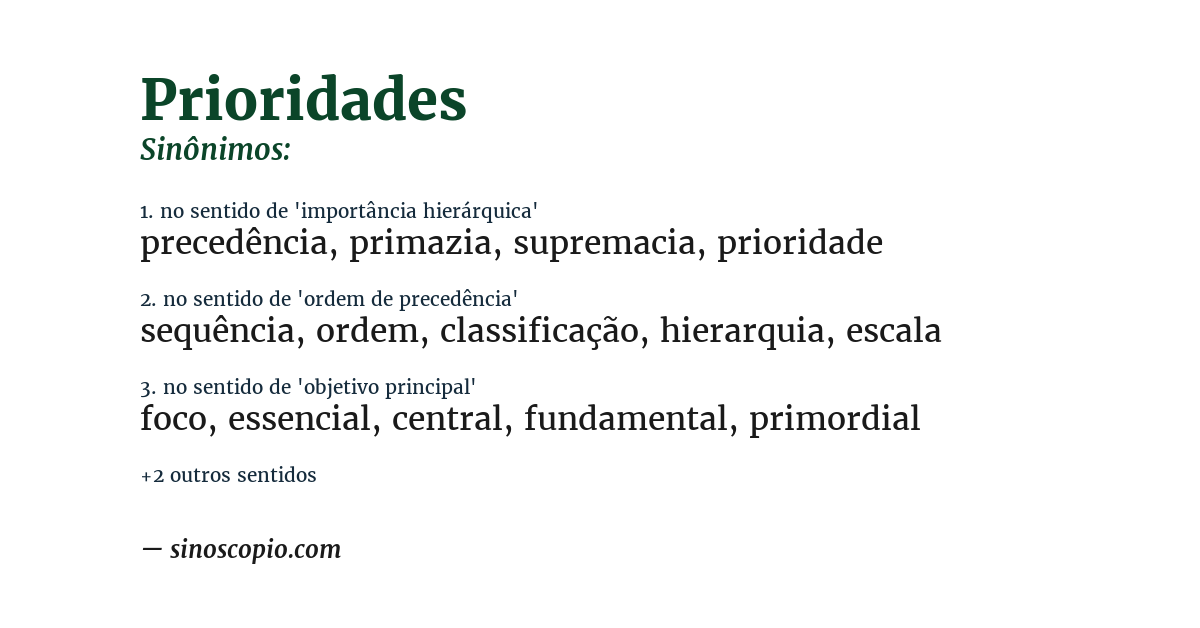 Sinônimo de prioridades
