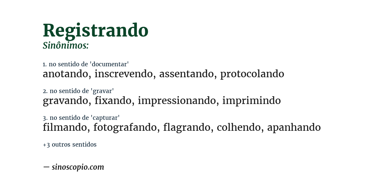 Sinônimo de registrando