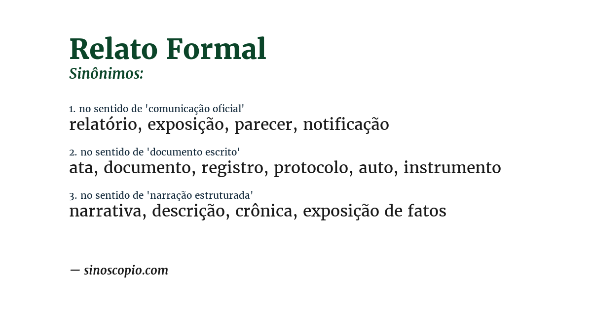 Sinônimo de relato formal