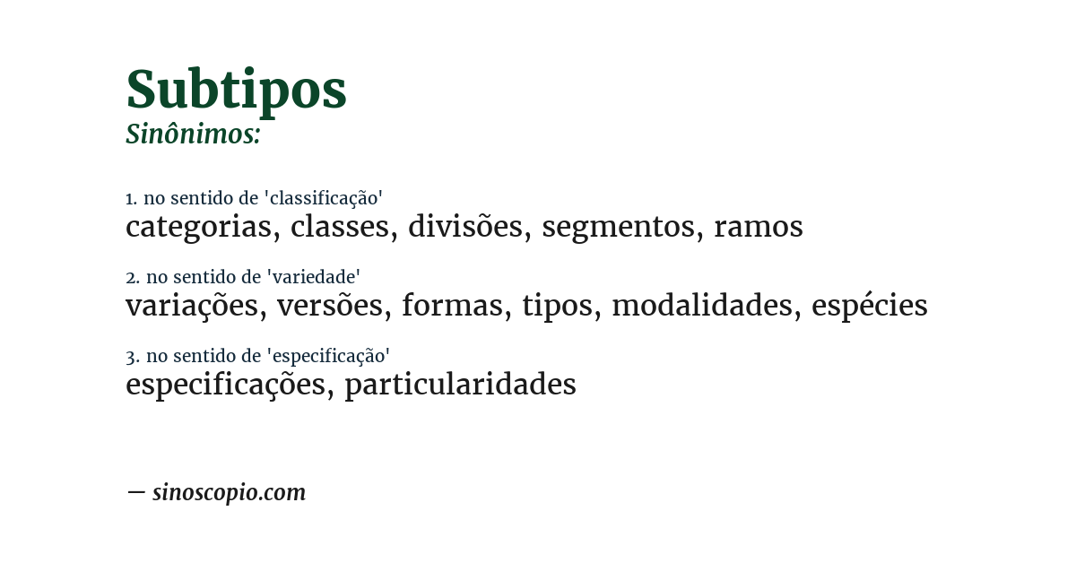 Sinônimo de subtipos