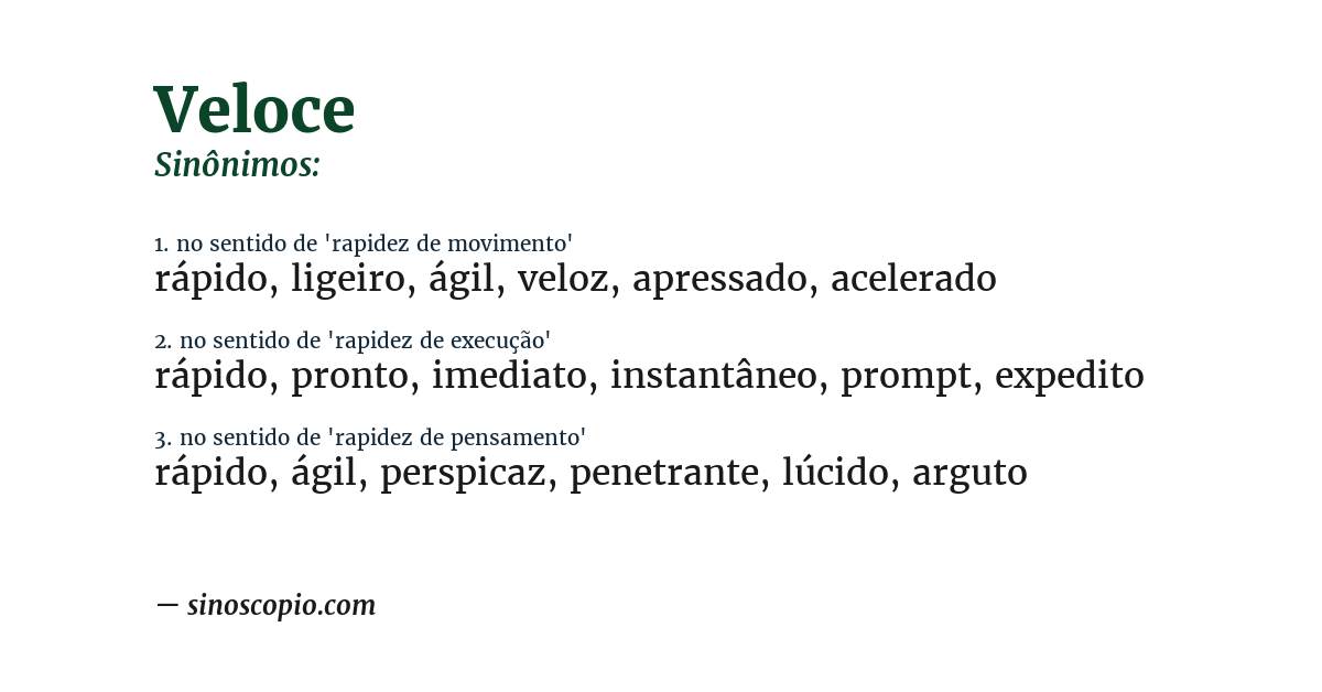 Sinônimo de veloce