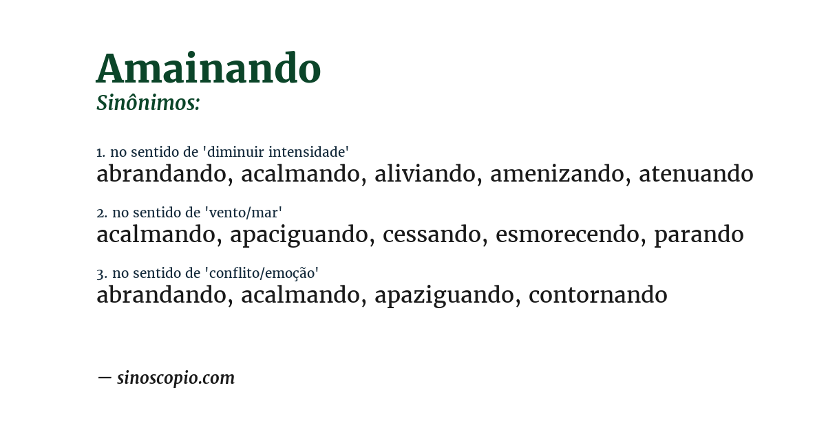 Sinônimo de amainando