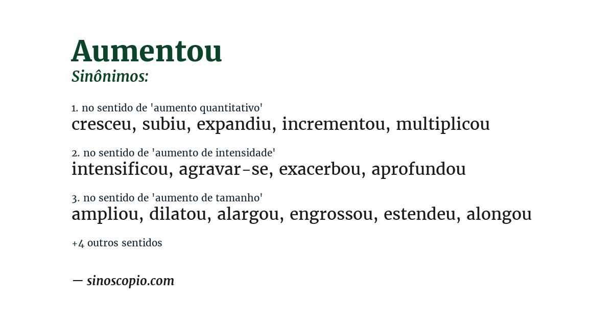 Sinônimo de aumentou