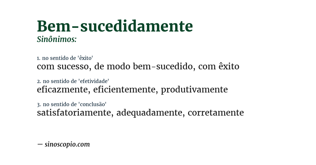 Sinônimo de bem-sucedidamente