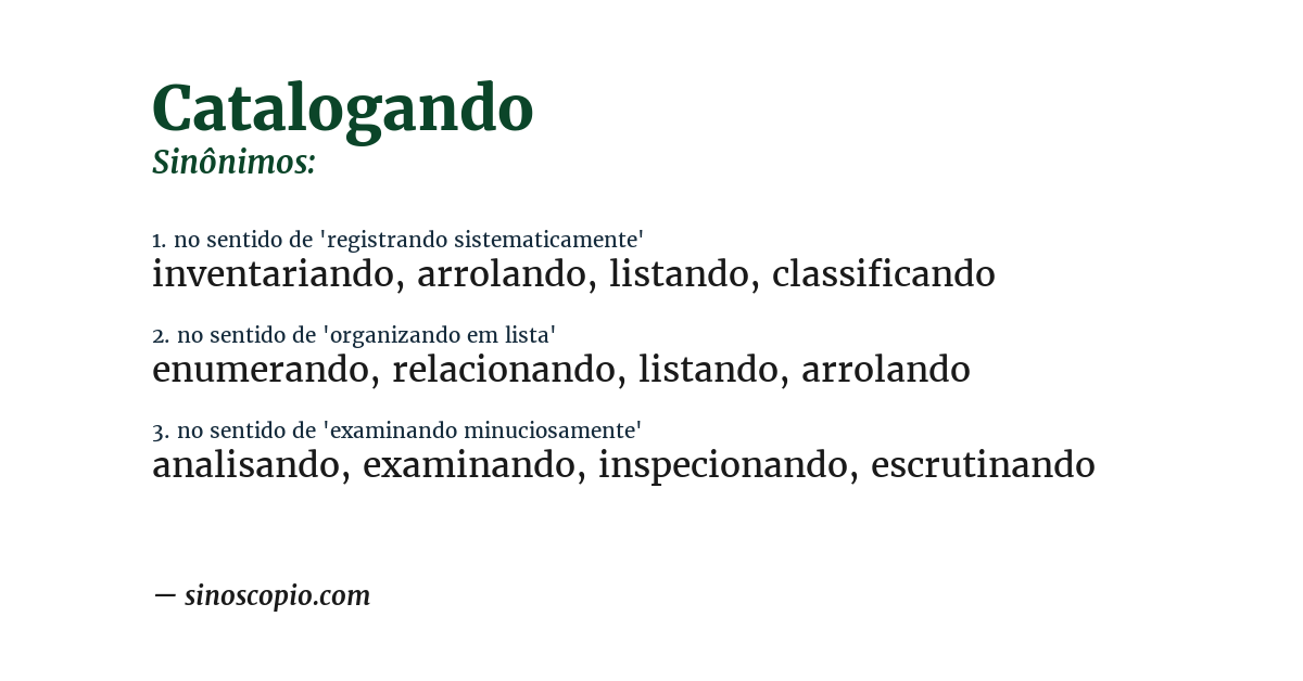 Sinônimo de catalogando