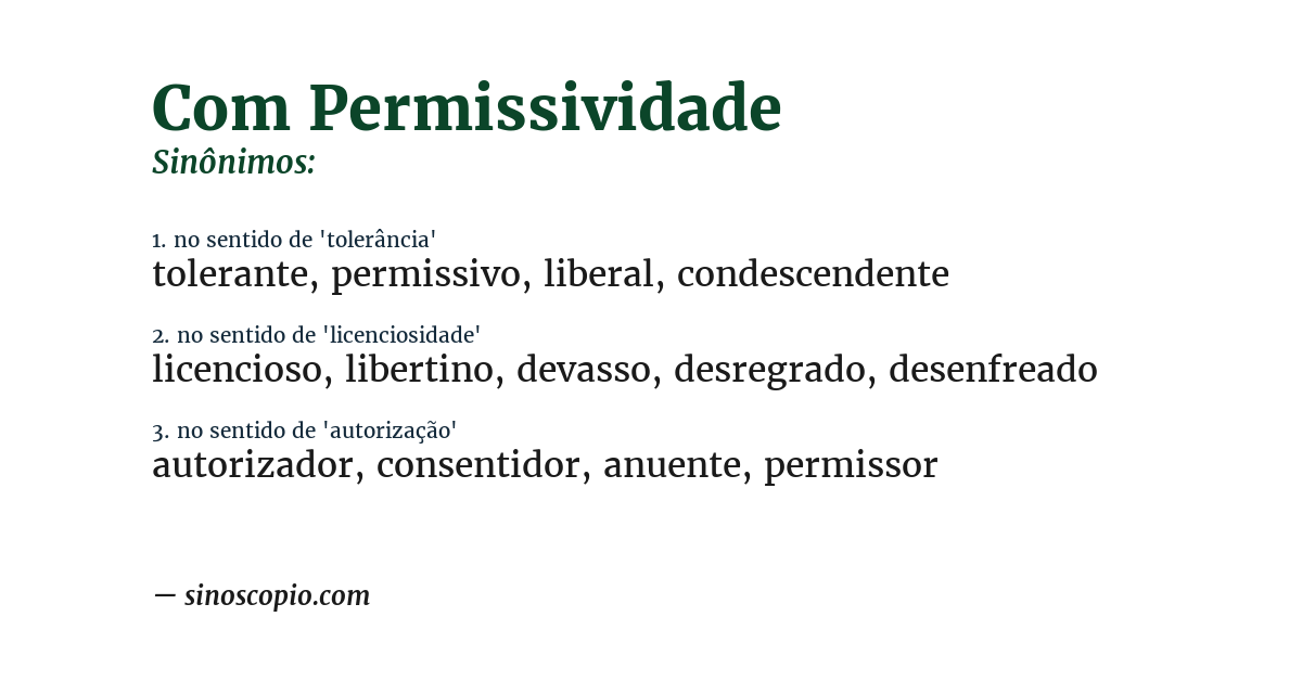 Sinônimo de com permissividade
