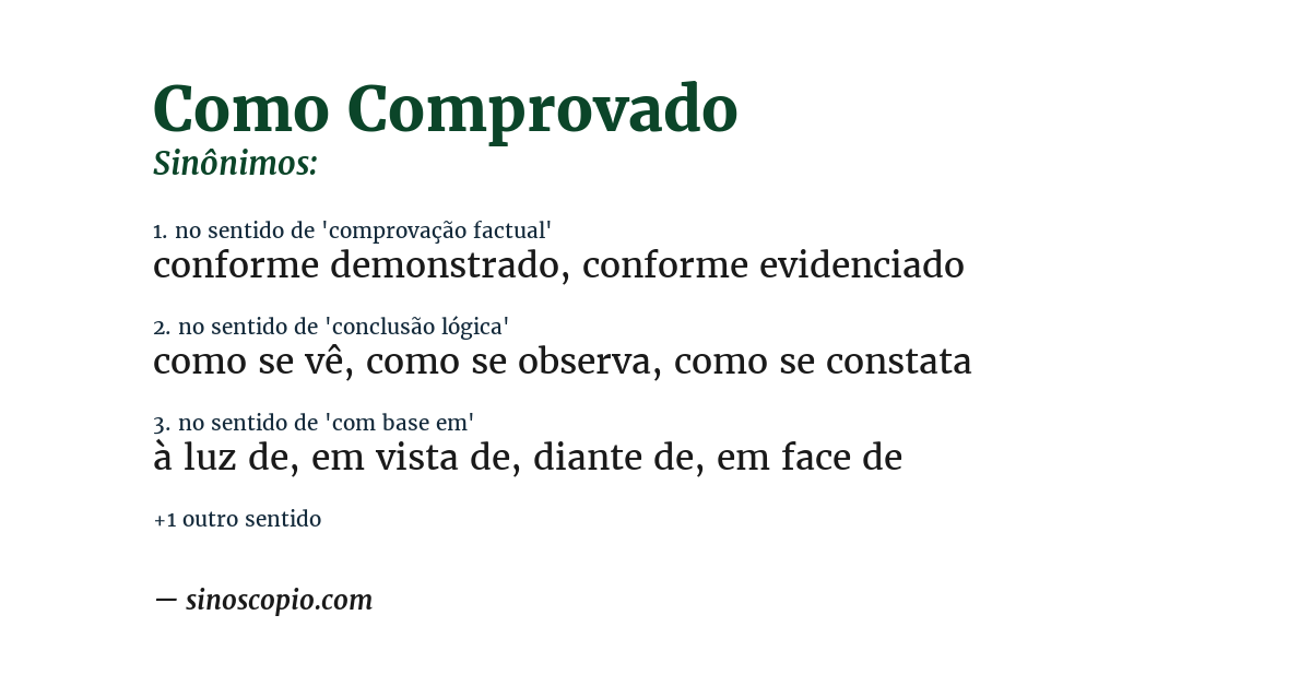 Sinônimo de como comprovado