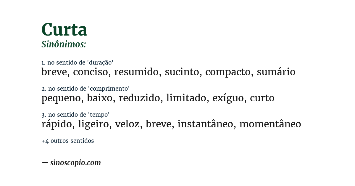 Sinônimo de curta