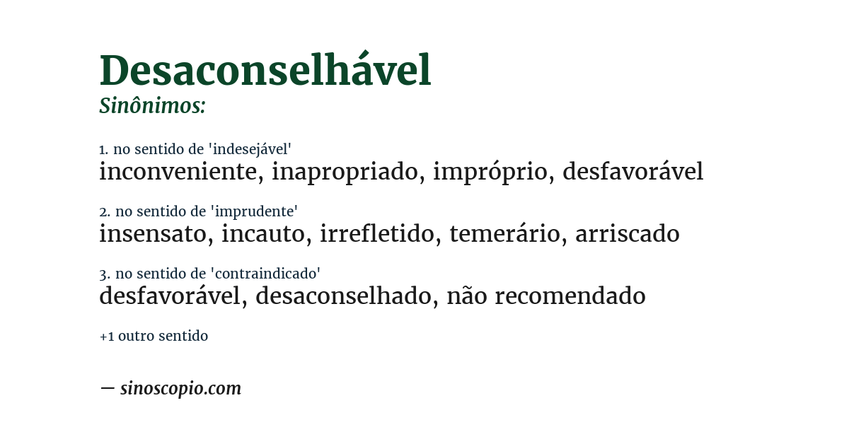 Sinônimo de desaconselhável