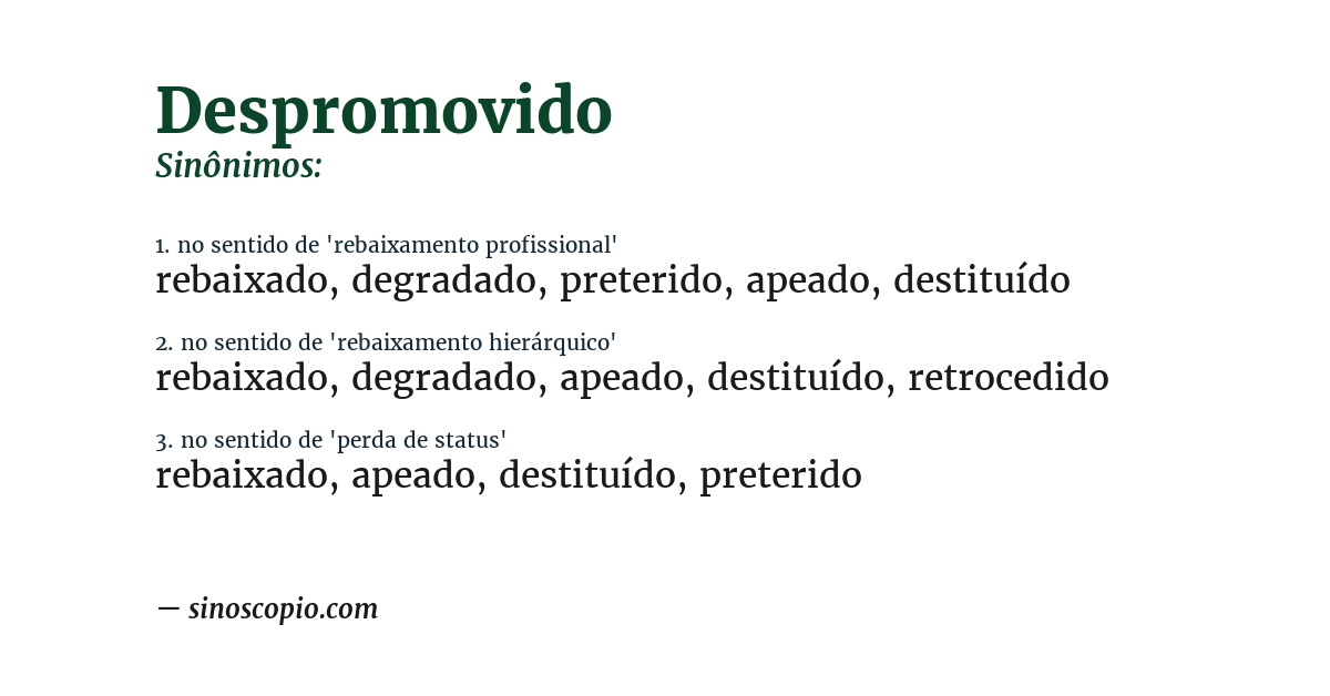 Sinônimo de despromovido