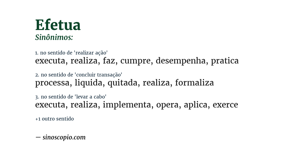 Sinônimo de efetua