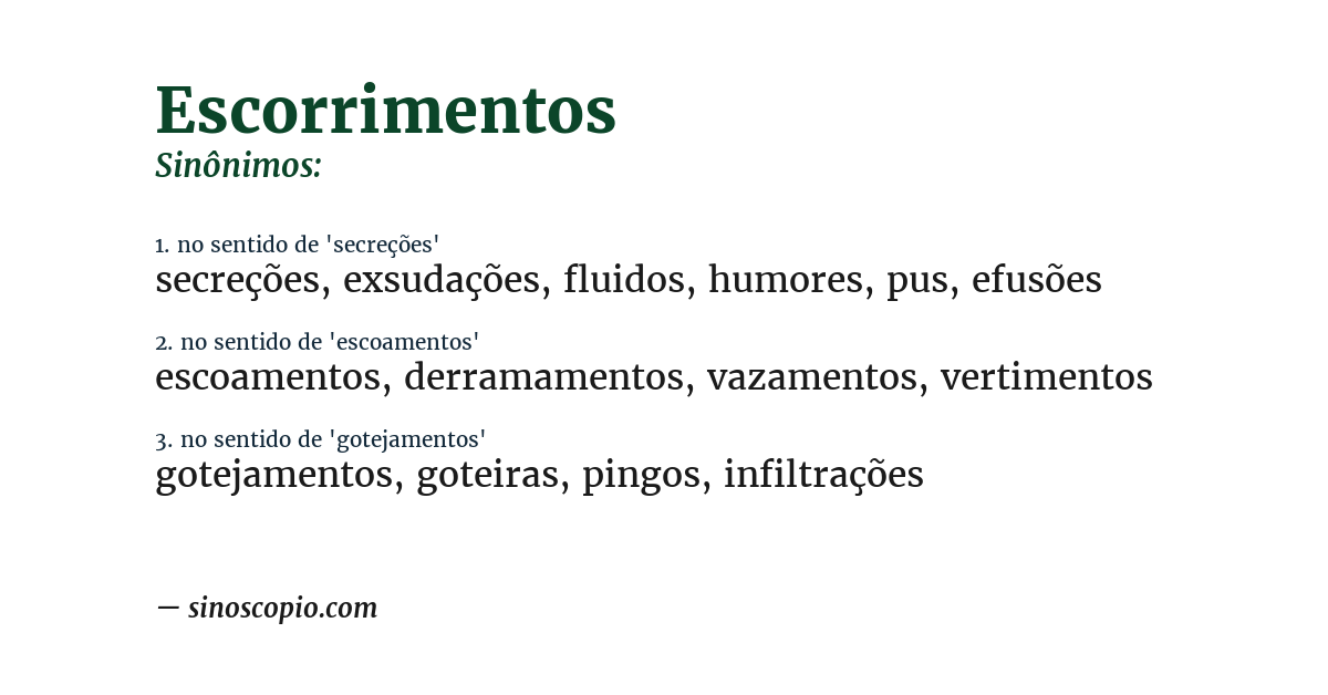 Sinônimo de escorrimentos