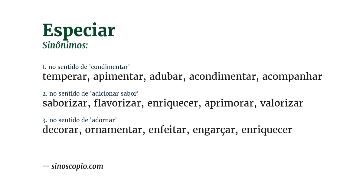 Sinônimo de especiar