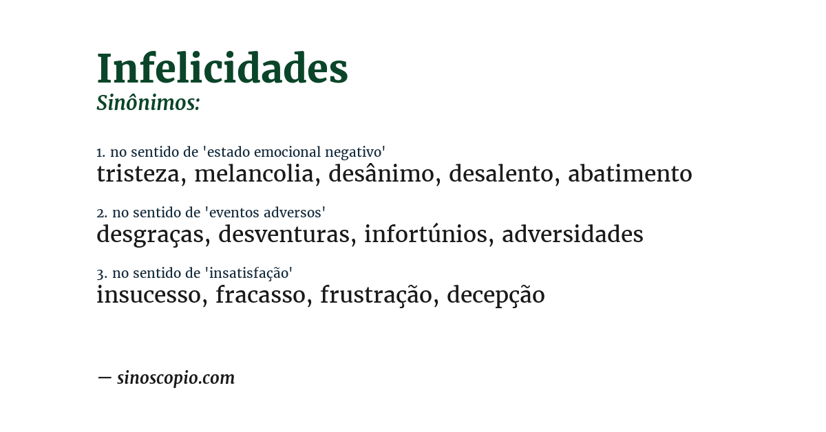 Sinônimo de infelicidades