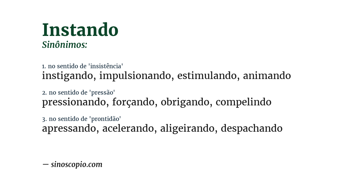 Sinônimo de instando