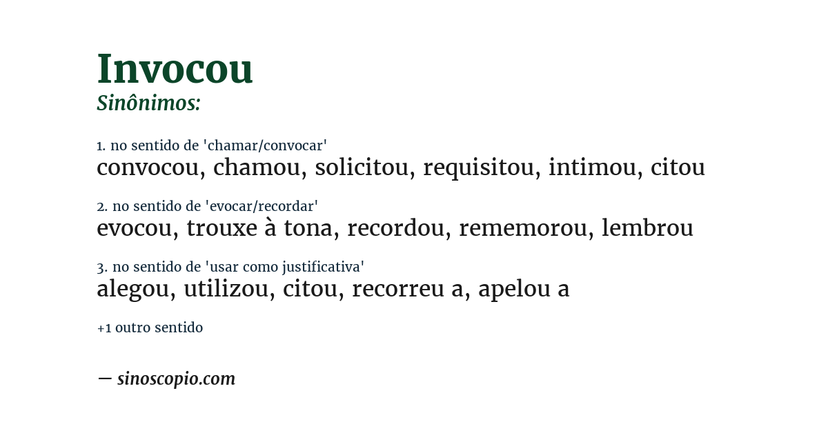 Sinônimo de invocou