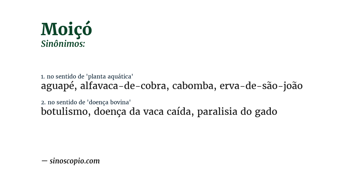 Sinônimos de Moiçó [por sentido] - Sinoscópio