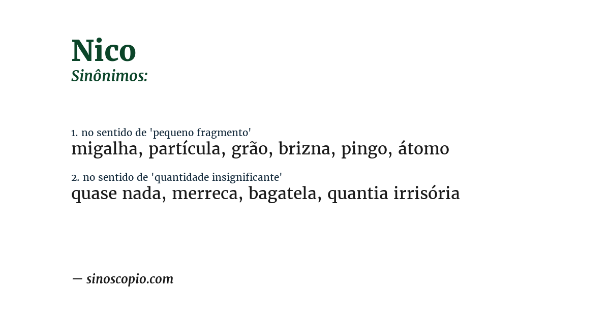 Sinônimo de nico