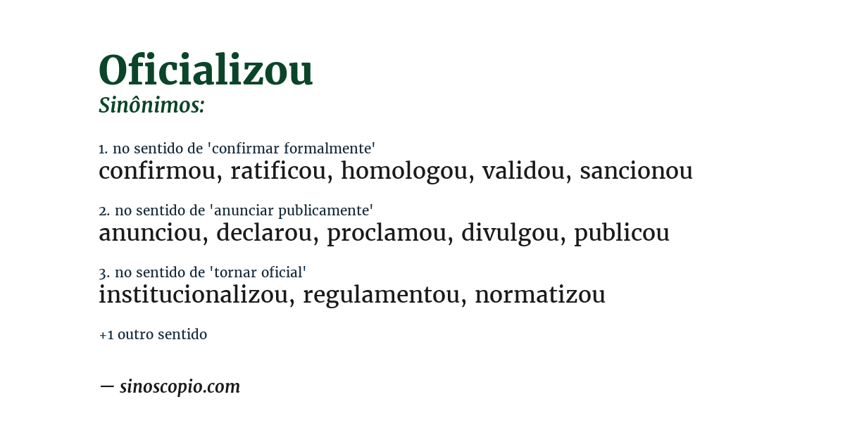 Sinônimo de oficializou