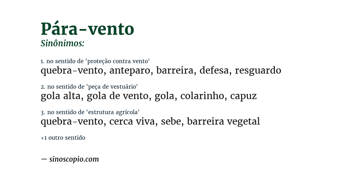 Sinônimo de pára-vento