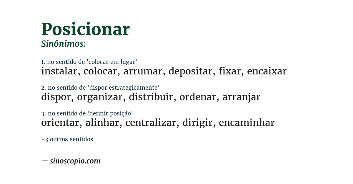 Sinônimo de posicionar