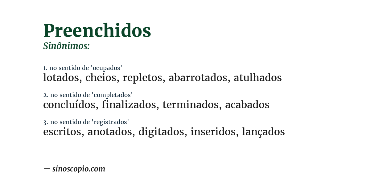 Sinônimo de preenchidos