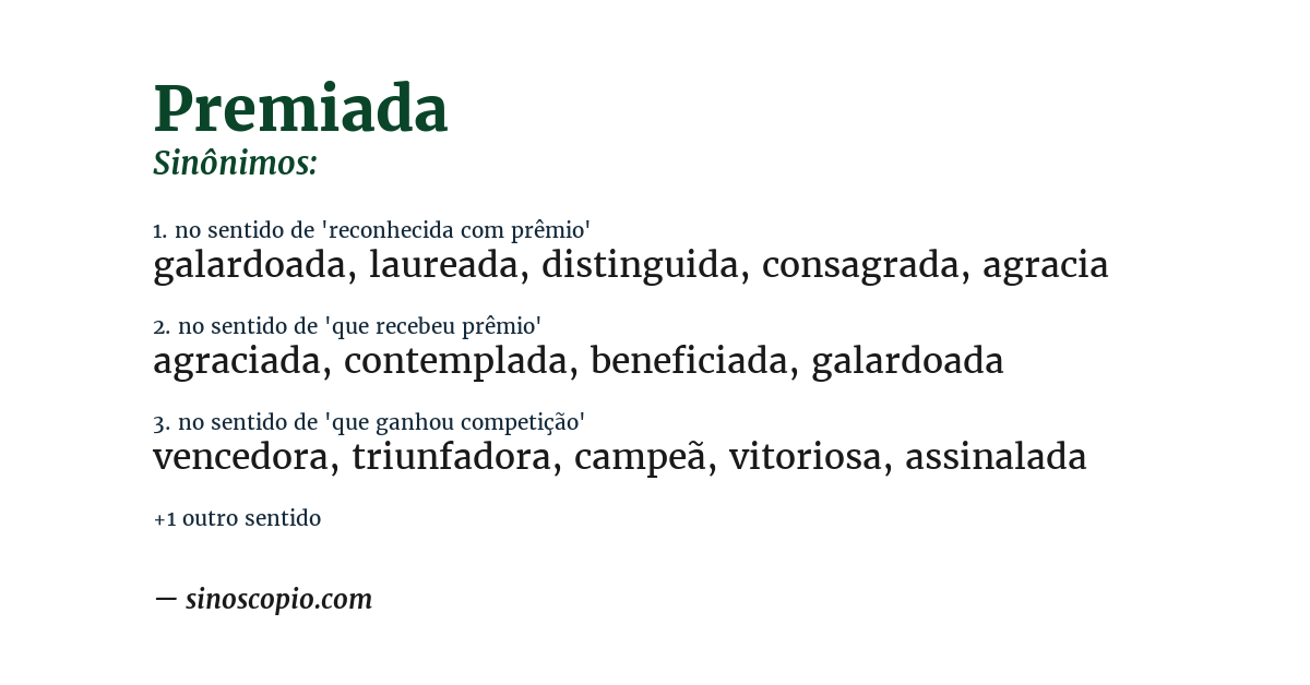 Sinônimo de premiada