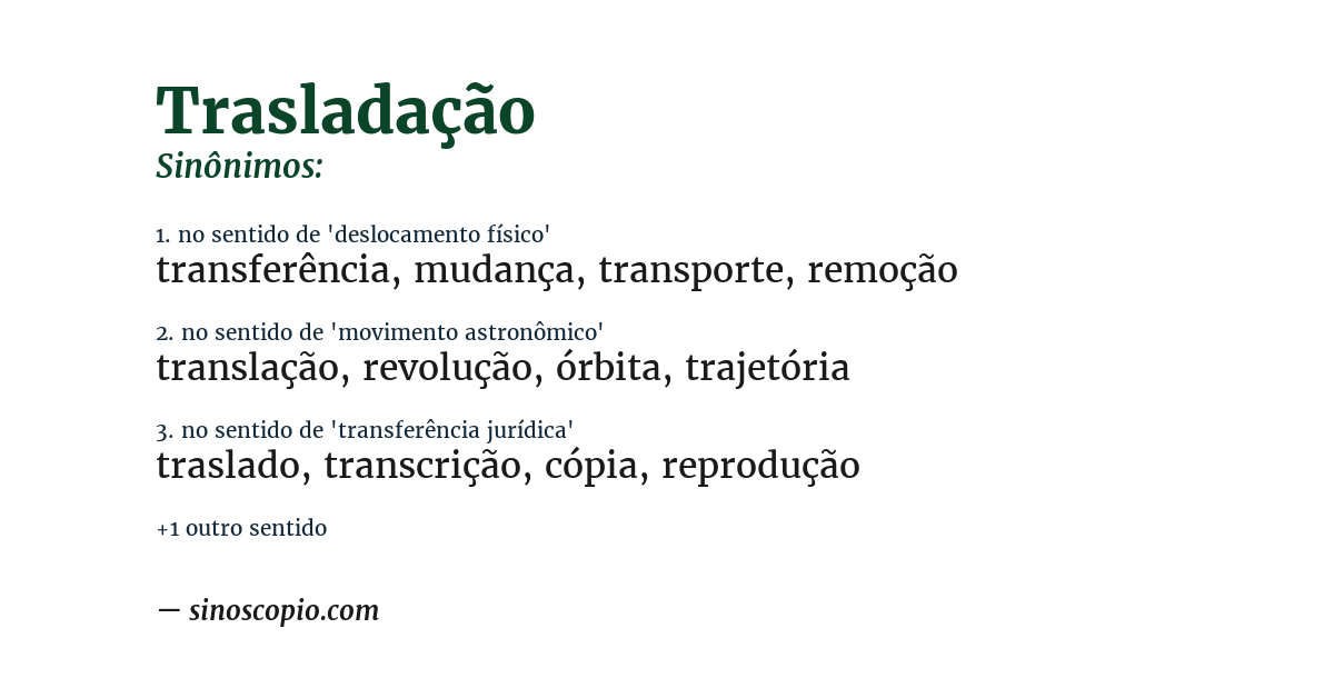 Sinônimo de trasladação