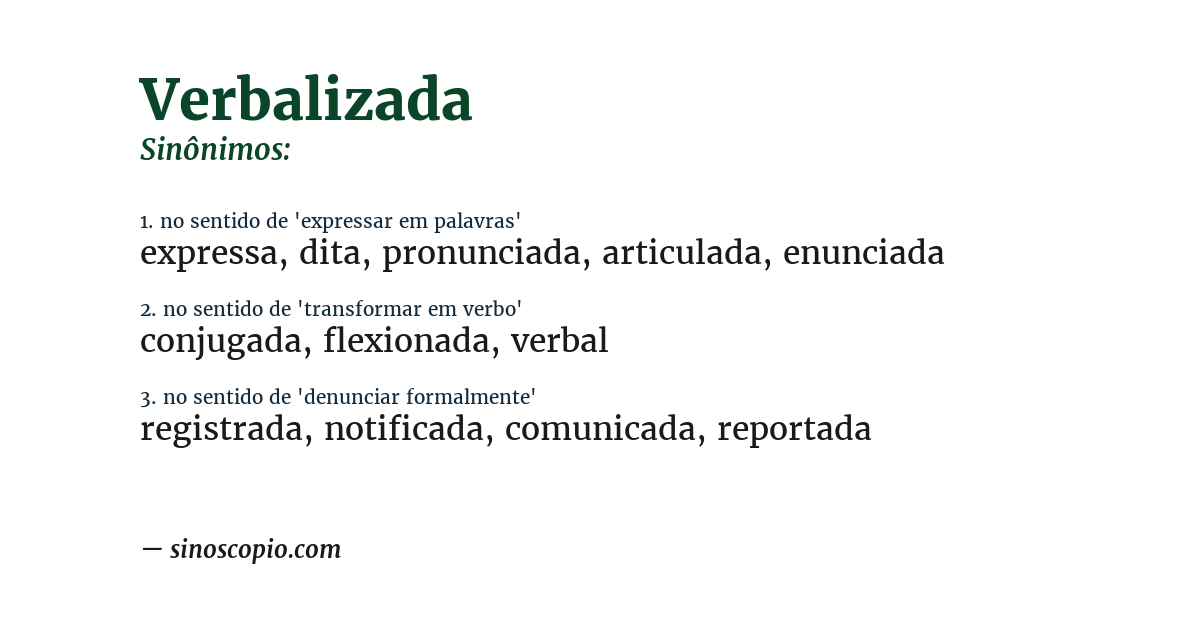 Sinônimo de verbalizada