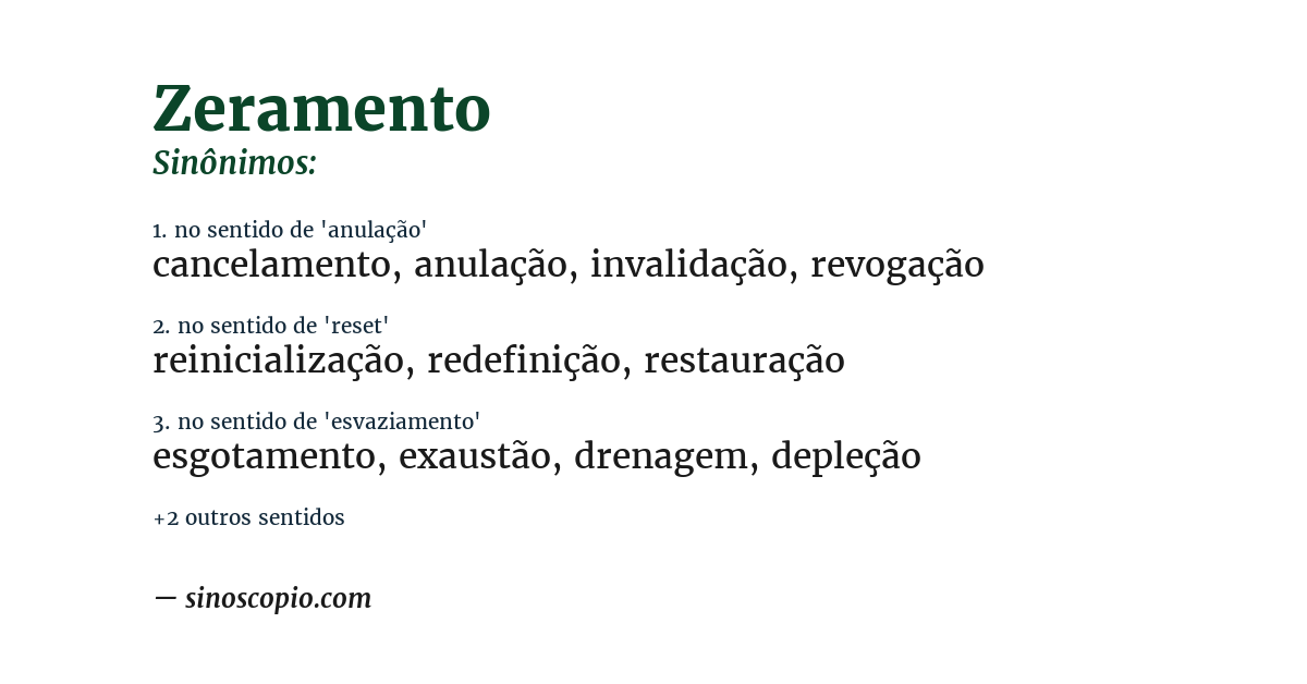 Sinônimo de zeramento