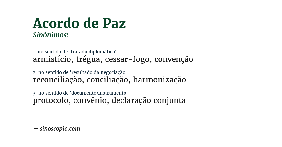 Sinônimo de acordo de paz