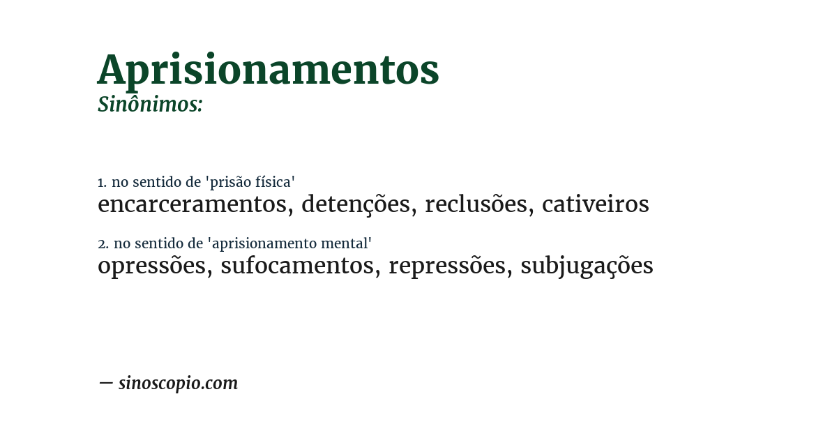Sinônimo de aprisionamentos