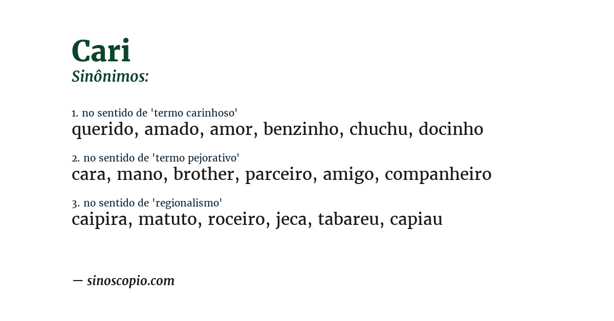 Sinônimo de cari