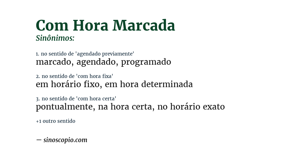 Sinônimo de com hora marcada