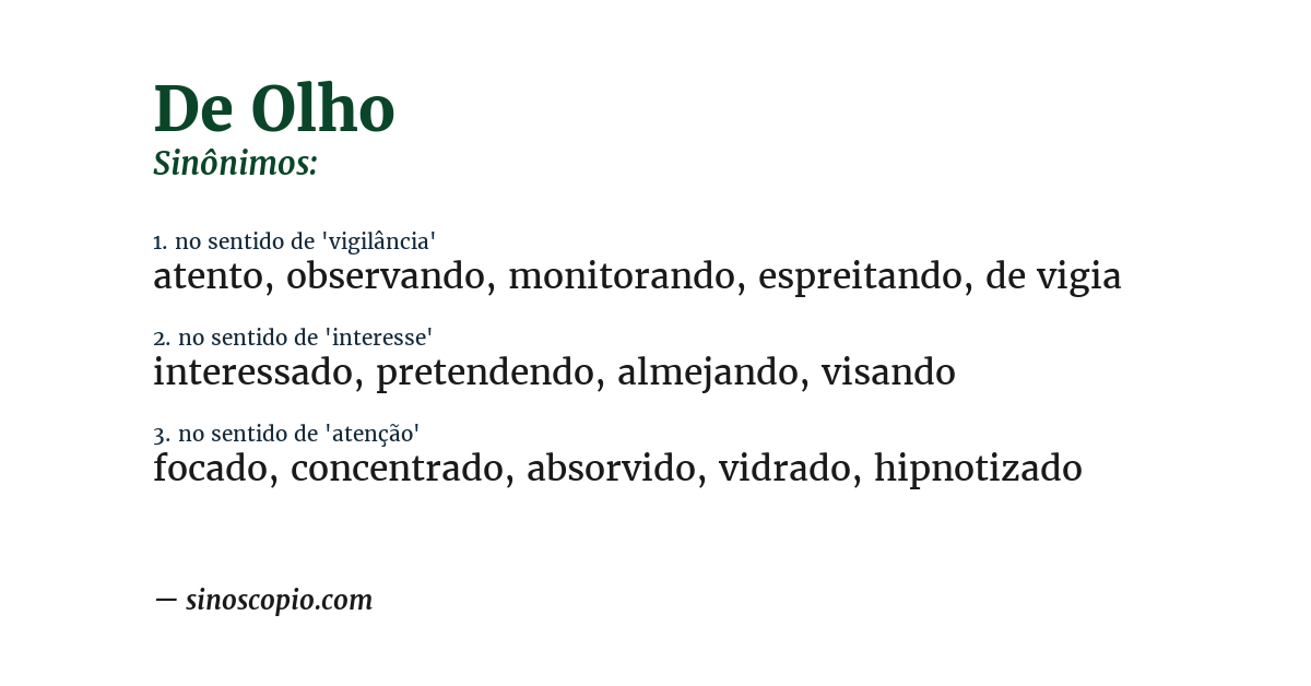Sinônimo de de olho