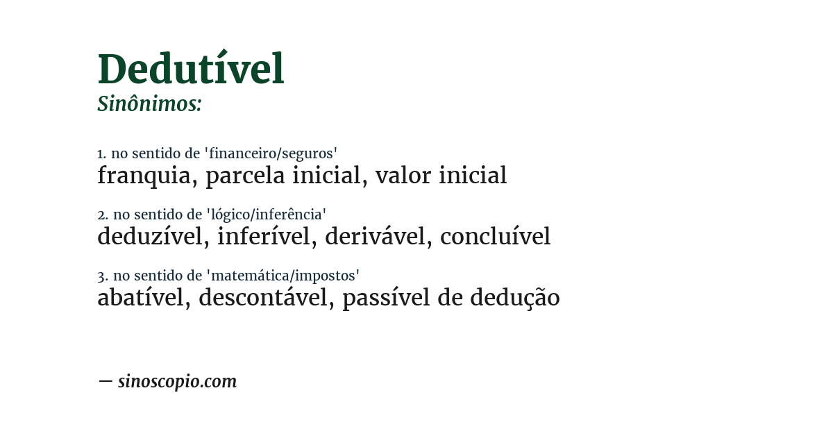 Sinônimo de dedutível