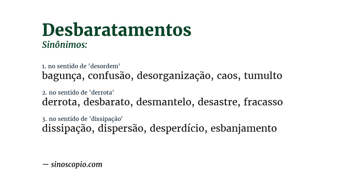Sinônimo de desbaratamentos