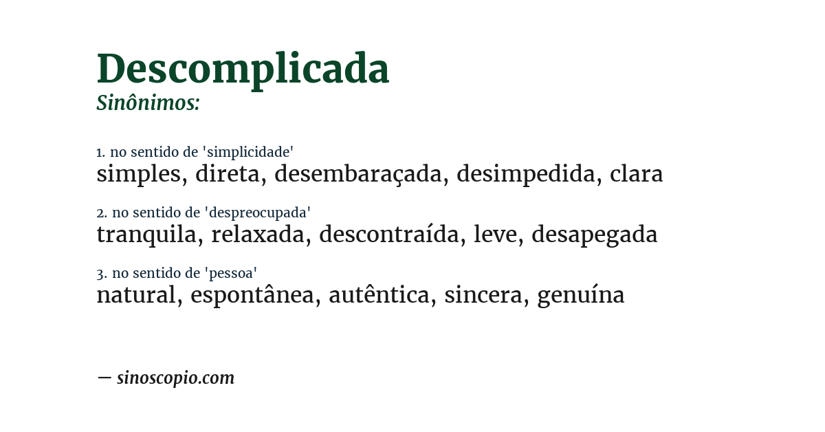 Sinônimo de descomplicada