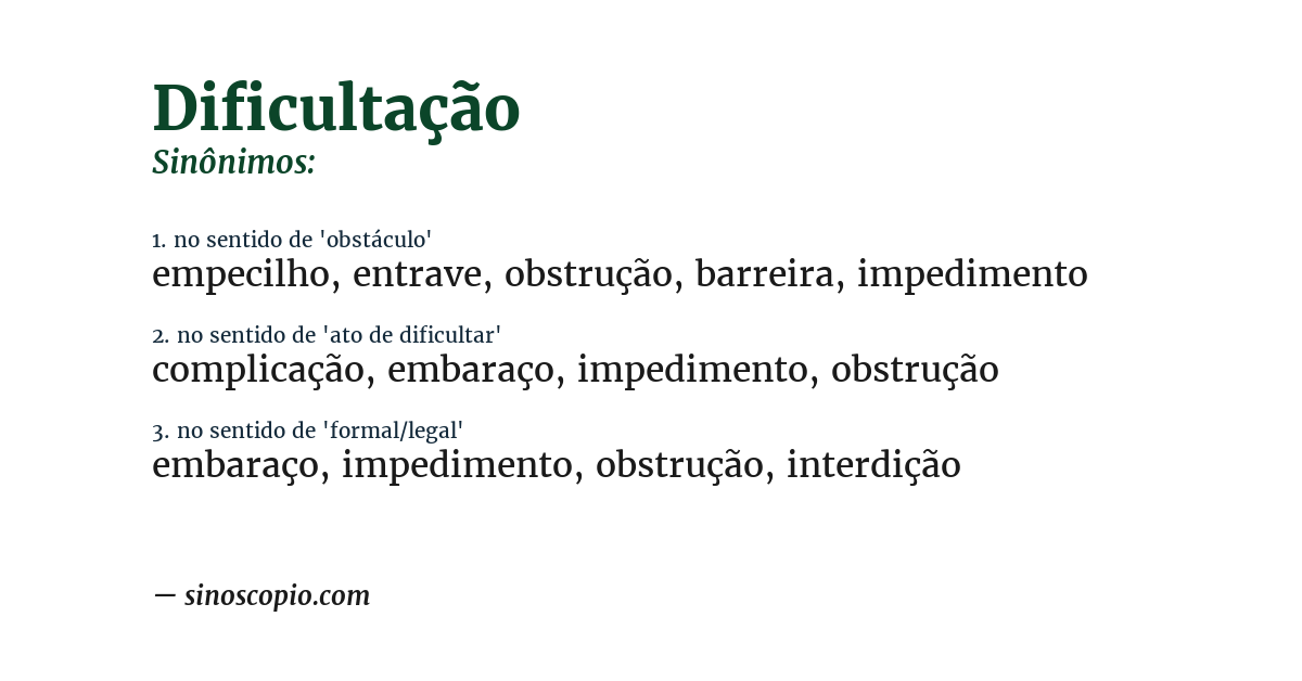 Sinônimo de dificultação