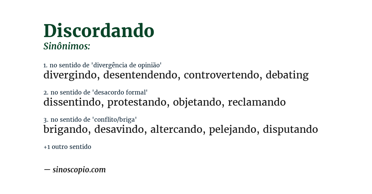 Sinônimo de discordando