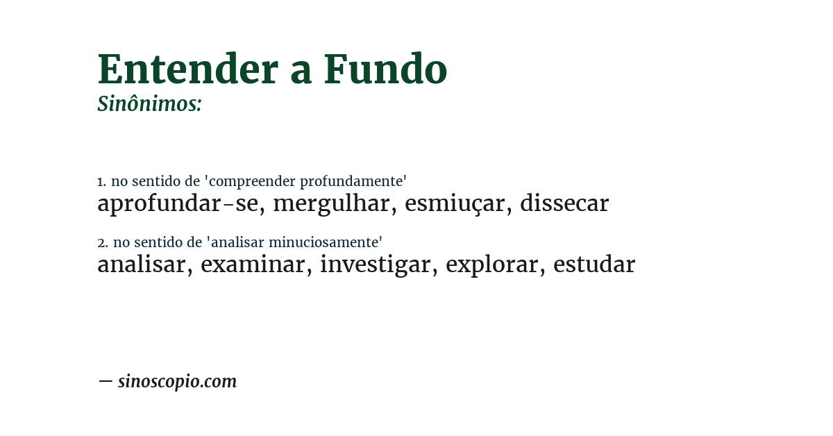 Sinônimo de entender a fundo