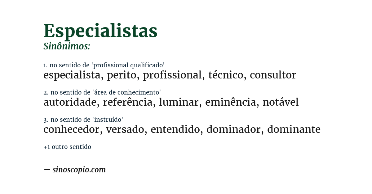 Sinônimo de especialistas