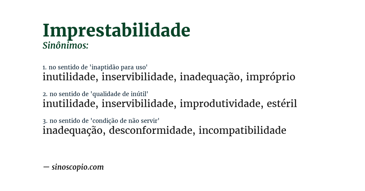 Sinônimo de imprestabilidade