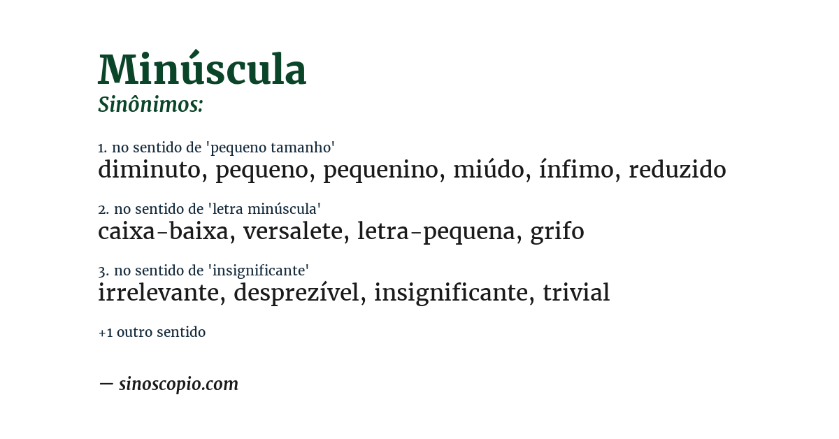 Sinônimo de minúscula