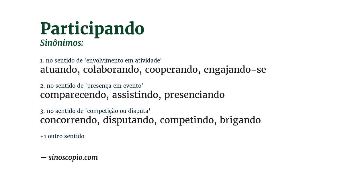 Sinônimo de participando