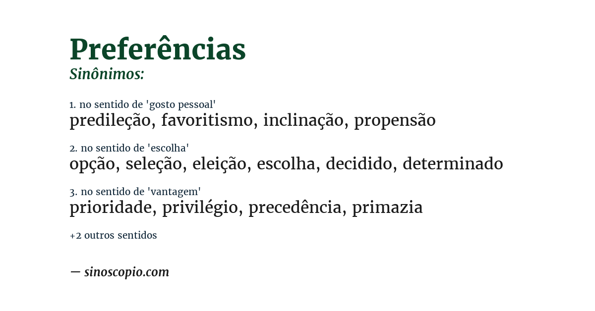 Sinônimo de preferências